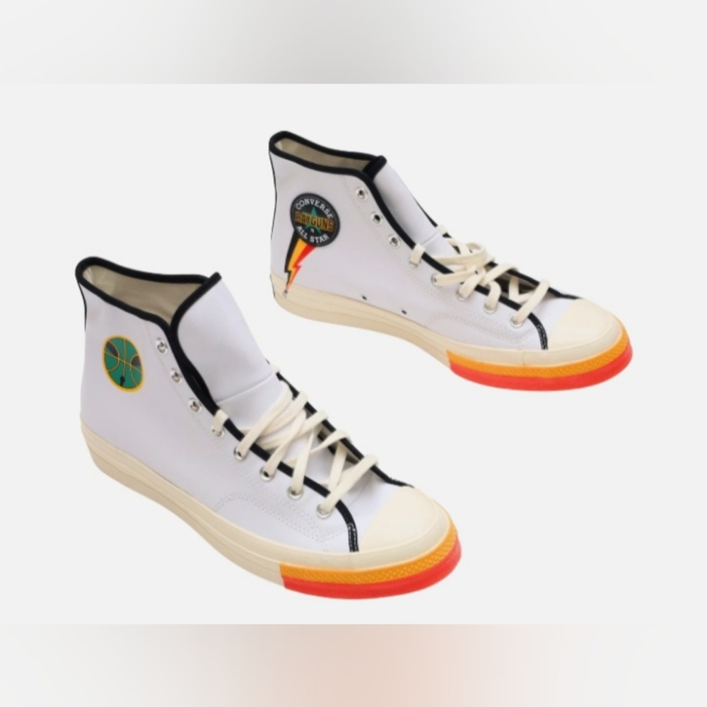 Converse Roswell Chuck 70 White High-Top Sneakers with Orange Accents Sz 7